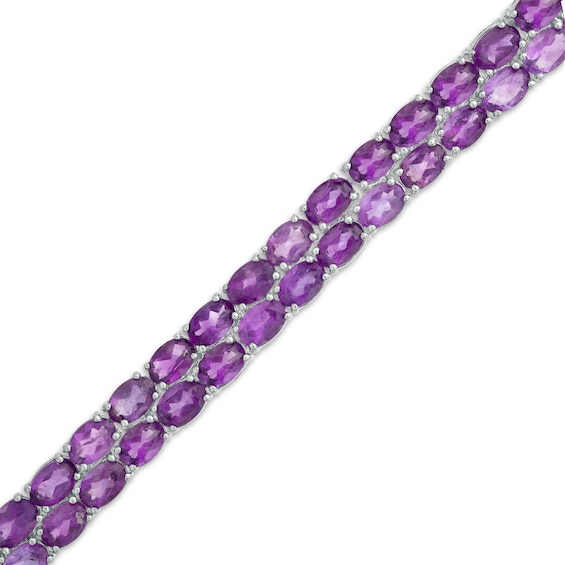 Oval Amethyst Double Row Bracelet in Sterling Silver - 7.25"