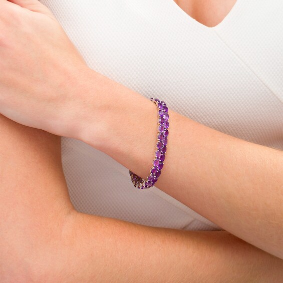 Oval Amethyst Double Row Bracelet in Sterling Silver - 7.25"