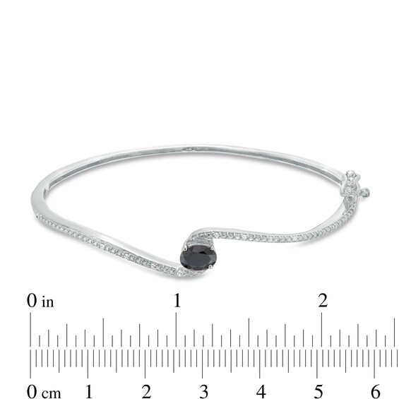 Oval Black Sapphire and 1/20 CT. T.w. Diamond Bypass Bangle in Sterling Silver