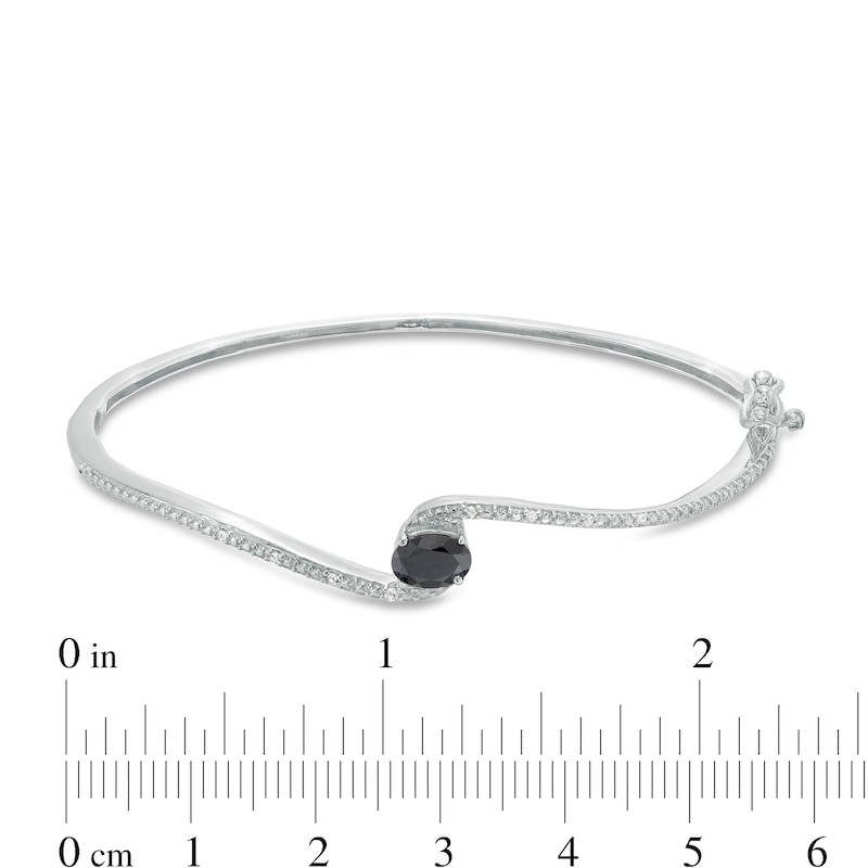 Oval Black Sapphire and 1/20 CT. T.W. Diamond Bypass Bangle in Sterling Silver