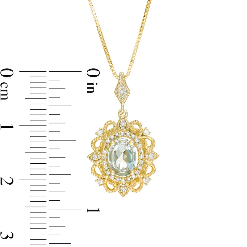 Oval Aquamarine and 1/15 CT. T.W. Diamond Vintage-Style Pendant in 10K Gold