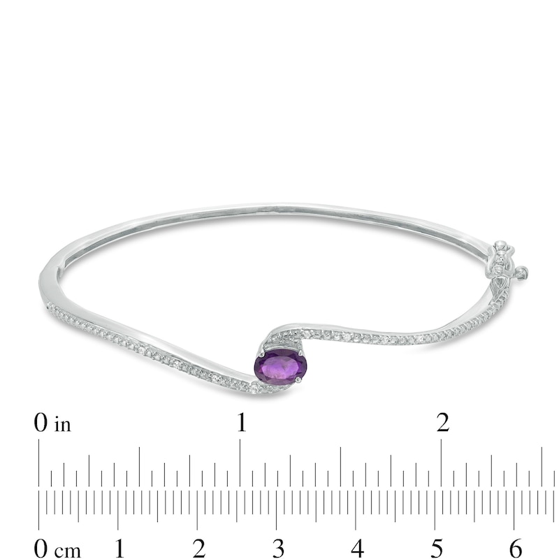 Oval Amethyst and 1/20 CT. T.W. Diamond Bypass Bangle in Sterling Silver