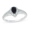 Thumbnail Image 1 of Pear-Shaped Black Sapphire and 1/20 CT. T.W. Diamond Frame Split Shank Ring in Sterling Silver