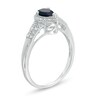 Thumbnail Image 3 of Pear-Shaped Black Sapphire and 1/20 CT. T.W. Diamond Frame Split Shank Ring in Sterling Silver