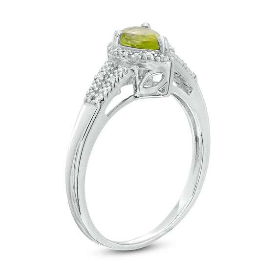 Pear-Shaped Peridot and 1/20 CT. T.W. Diamond Frame Split Shank Ring in Sterling Silver Pear-Shaped Peridot and 1/20 CT. T.W. Diamond Frame Split Shank Ring in Sterling Silver