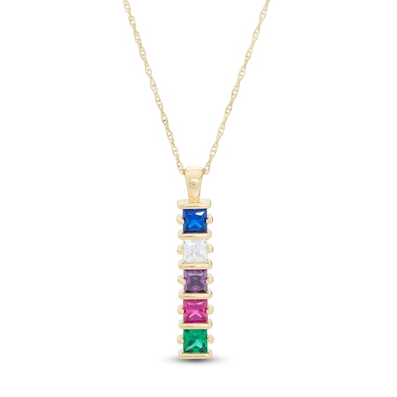 Mother's 3.0mm PrincessCut Birthstone Bar Pendant (5 Stones) Zales