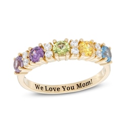 Mother's 3.5mm Birthstone and 1/8 CT. T.W. Diamond Engravable Alternating Ring (5 Stones and 1 Line)