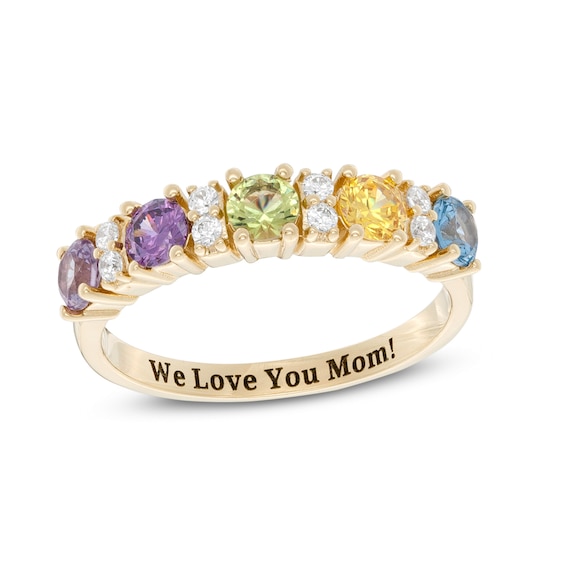 Mother's 3.5mm Birthstone and 1/8 CT. T.w. Diamond Engravable Alternating Ring (5 Stones and 1 Line)