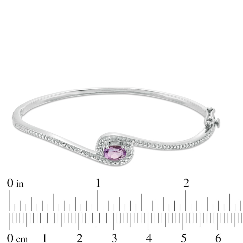 Oval Amethyst and Diamond Accent Frame Bypass Bangle in Sterling Silver