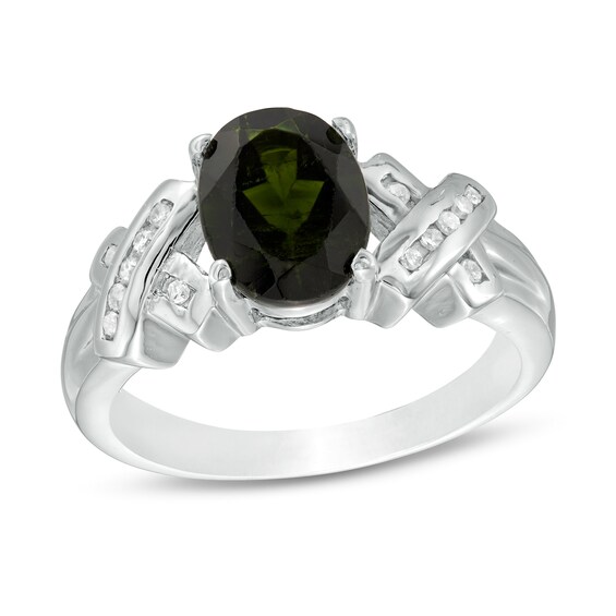 Oval Chrome Diopside and 1/10 CT. T.W. Diamond "X" Shank Ring in Sterling Silver Oval Chrome Diopside and 1/10 CT. T.W. Diamond "X" Shank Ring in Sterling Silver