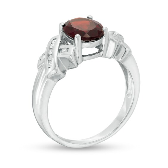 Oval Garnet and 1/10 CT. T.w. Diamond "X" Shank Ring in Sterling Silver