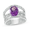 Oval Amethyst and 1/10 CT. T.W. Diamond Orbit Ring in Sterling Silver