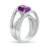 Oval Amethyst and 1/10 CT. T.W. Diamond Orbit Ring in Sterling Silver