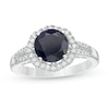 Thumbnail Image 0 of 8.0mm Black and Lab-Created White Sapphire Octagonal Frame Ring in Sterling Silver