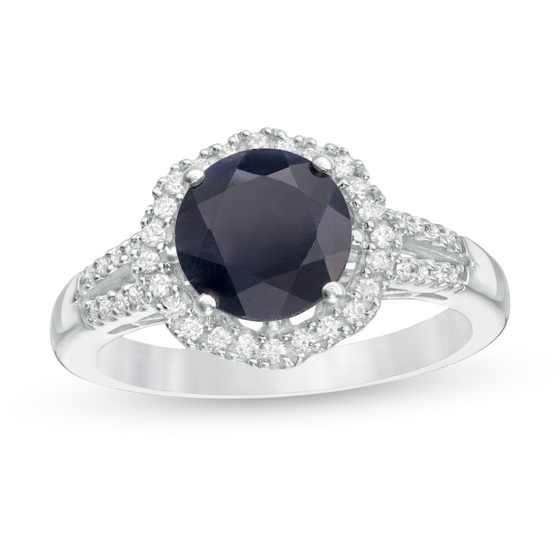 8.0mm Black and Lab-Created White Sapphire Octagonal Frame Ring in Sterling Silver