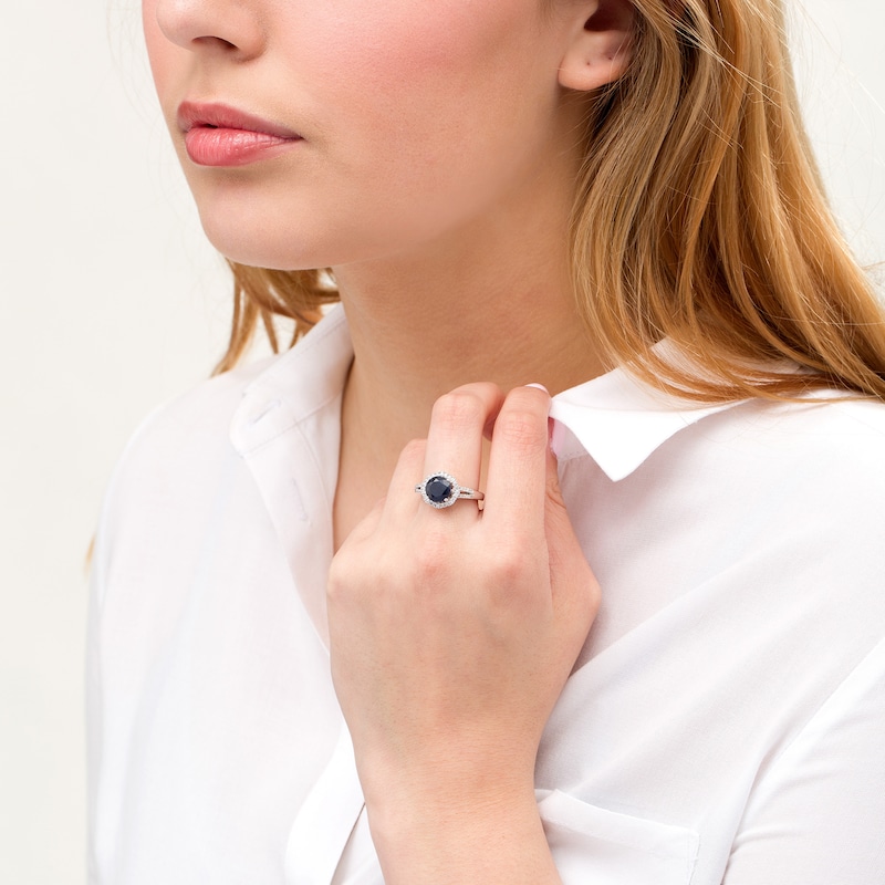 8.0mm Black and Lab-Created White Sapphire Octagonal Frame Ring in Sterling Silver