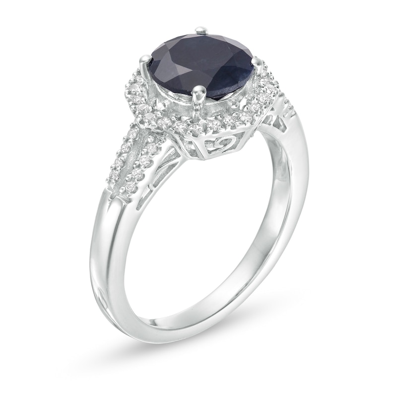 Main Image 3 of 8.0mm Black and Lab-Created White Sapphire Octagonal Frame Ring in Sterling Silver