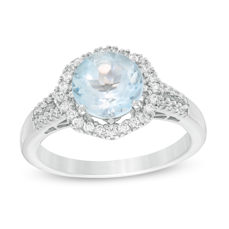 8.0mm Sky Blue Topaz and Lab-Created White Sapphire Octagonal Frame ...