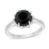 Thumbnail Image 0 of 8.0mm Black Sapphire and 1/15 CT. T.W. Diamond Petal Frame Ring in Sterling Silver