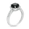 Thumbnail Image 1 of 8.0mm Black Sapphire and 1/15 CT. T.W. Diamond Petal Frame Ring in Sterling Silver