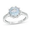 Thumbnail Image 0 of 8.0mm Sky Blue Topaz and 1/15 CT. T.W. Diamond Petal Frame Ring in Sterling Silver