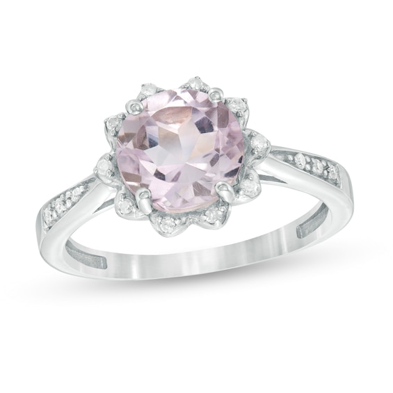 8.0mm Amethyst and 1/15 CT. T.w. Diamond Petal Frame Ring in Sterling Silver