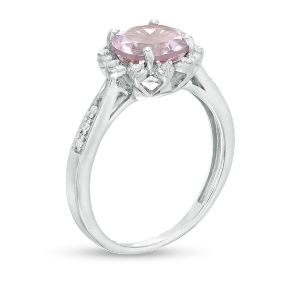 8.0mm Amethyst and 1/15 CT. T.w. Diamond Petal Frame Ring in Sterling Silver