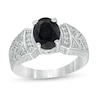 Thumbnail Image 1 of Oval Black Sapphire and Lab-Created White Sapphire Celtic Pattern Ring in Sterling Silver