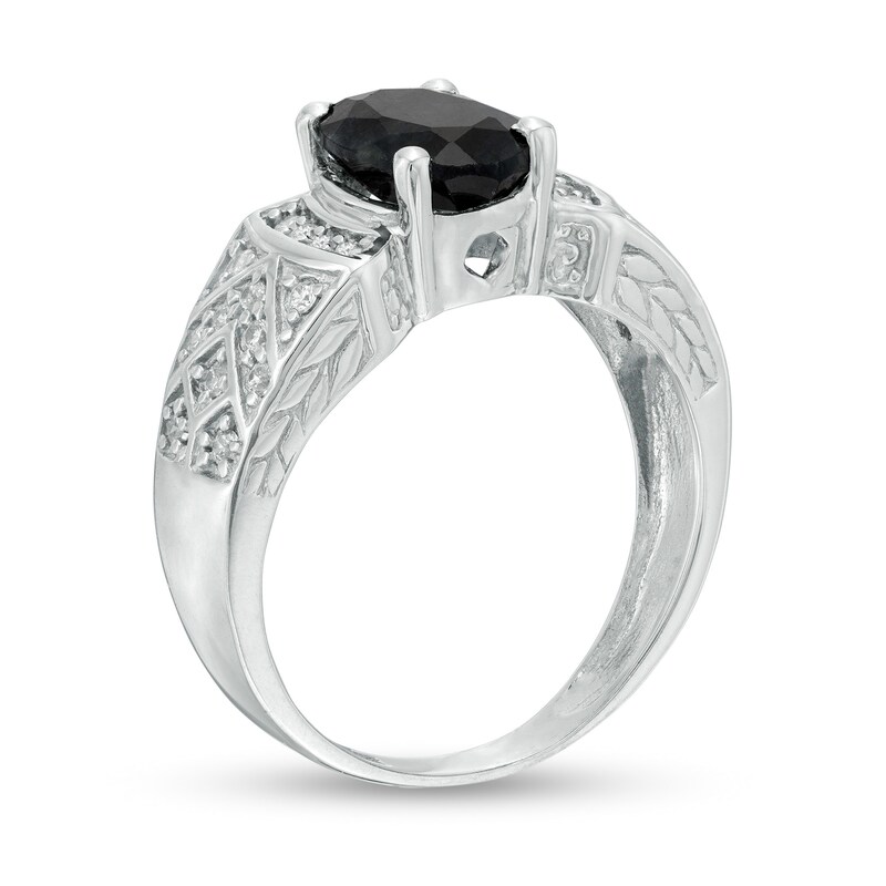 Main Image 3 of Oval Black Sapphire and Lab-Created White Sapphire Celtic Pattern Ring in Sterling Silver