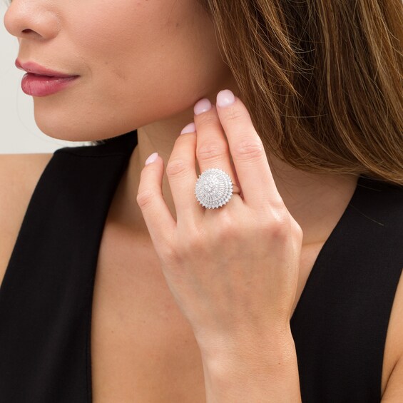 3 CT. T.w. Composite Diamond Oval Frame Starburst Ring in 10K White Gold