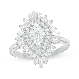 1-1/2 CT. T.W. Composite Diamond Teardrop Starburst Frame Ring in 14K White Gold