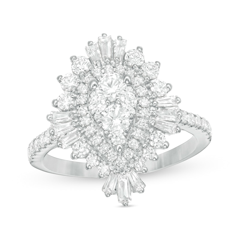 Main Image 1 of 1-1/2 CT. T.W. Composite Diamond Teardrop Starburst Frame Ring in 14K White Gold