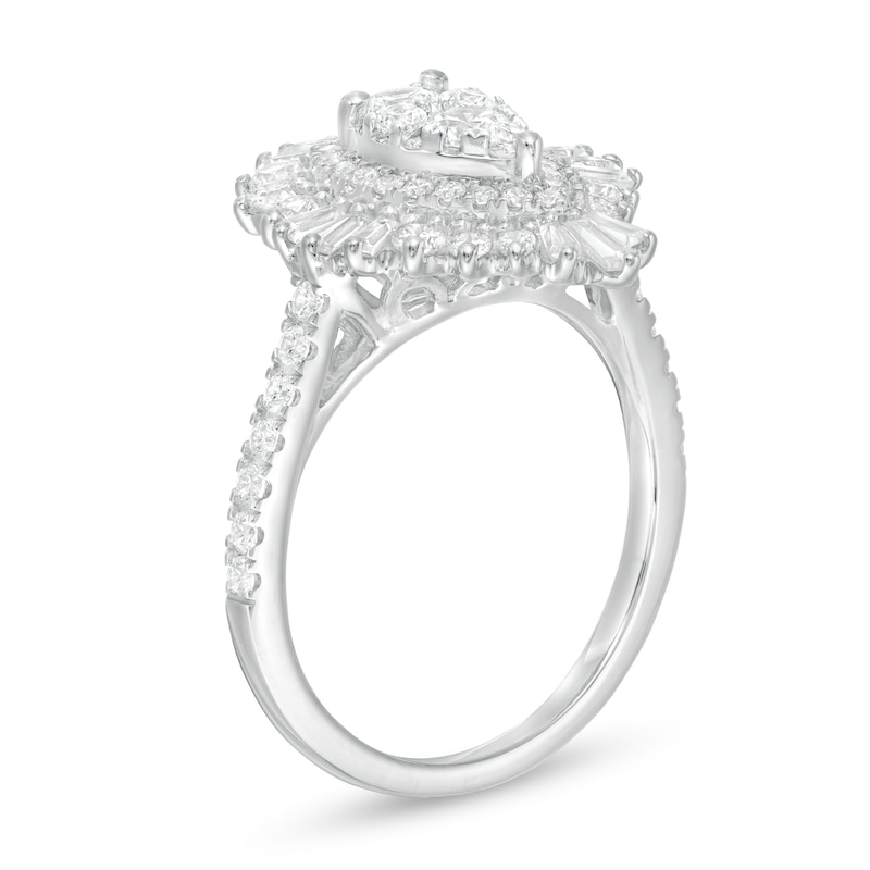 Main Image 3 of 1-1/2 CT. T.W. Composite Diamond Teardrop Starburst Frame Ring in 14K White Gold