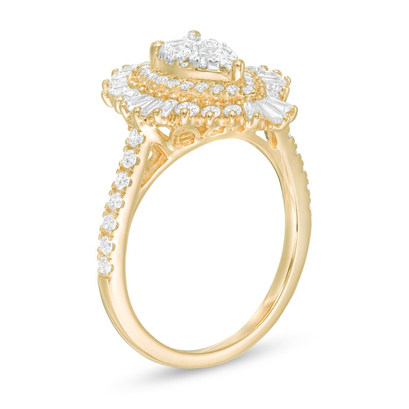 Main Image 3 of 1-1/2 CT. T.W. Composite Diamond Teardrop Starburst Frame Ring in 14K Gold