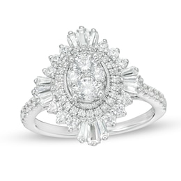 1-1/4 CT. T.W. Composite Diamond Oval Starburst Frame Ring in 14K White Gold