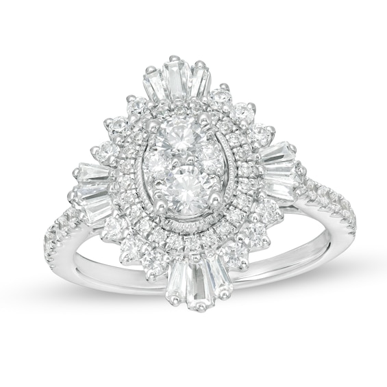 1-1/4 CT. T.w. Composite Diamond Oval Starburst Frame Ring in 14K White Gold