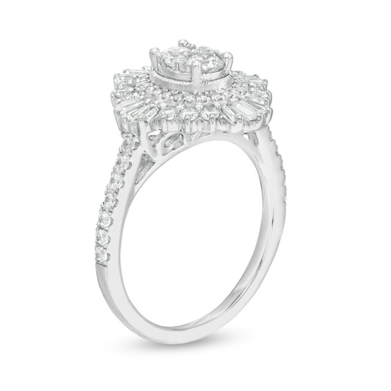 1-1/4 CT. T.w. Composite Diamond Oval Starburst Frame Ring in 14K White Gold