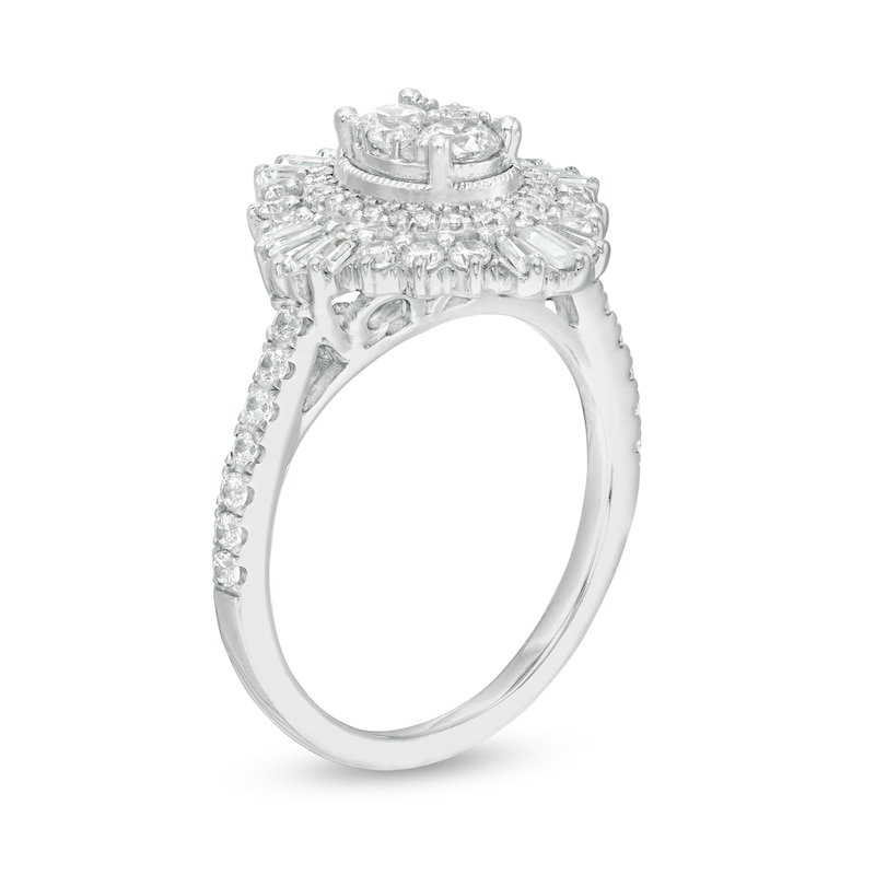 Main Image 3 of 1-1/4 CT. T.W. Composite Diamond Oval Starburst Frame Ring in 14K White Gold