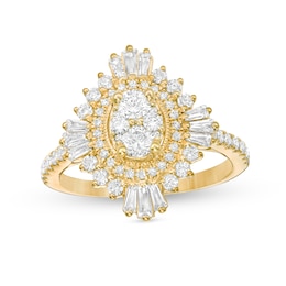 1-1/4 CT. T.W. Composite Diamond Oval Starburst Frame Ring in 14K Gold