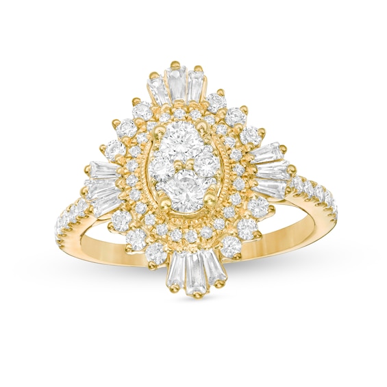 1-1/4 CT. T.w. Composite Diamond Oval Starburst Frame Ring in 14K Gold