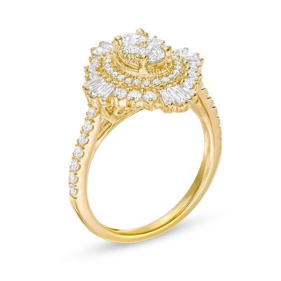 1-1/4 CT. T.w. Composite Diamond Oval Starburst Frame Ring in 14K Gold