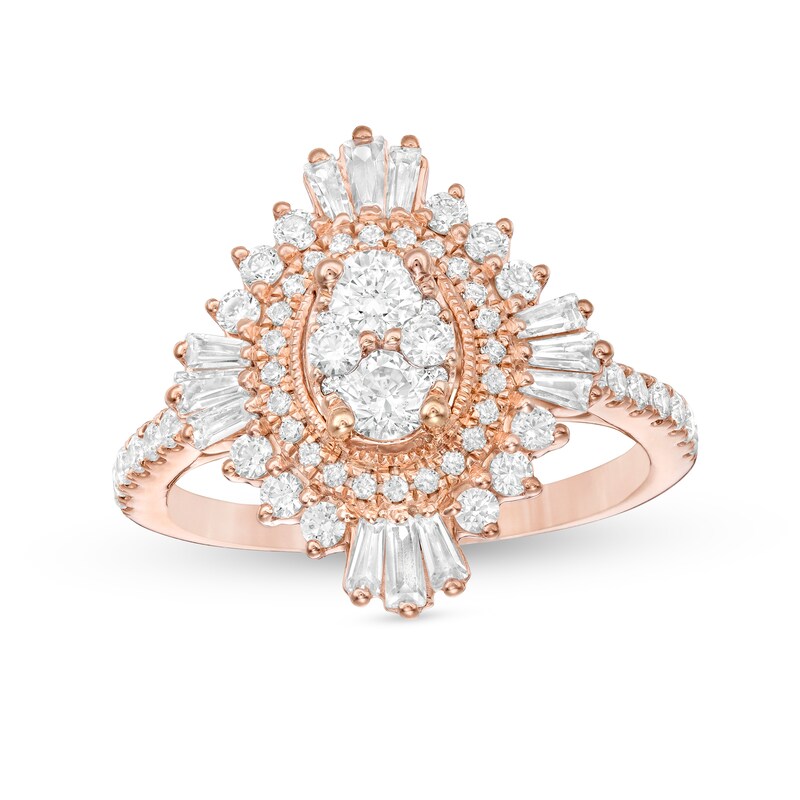 1-1/4 CT. T.W. Composite Diamond Oval Starburst Frame Ring in 14K Rose Gold