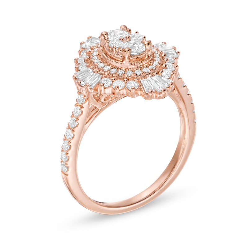 1-1/4 CT. T.W. Composite Diamond Oval Starburst Frame Ring in 14K Rose Gold