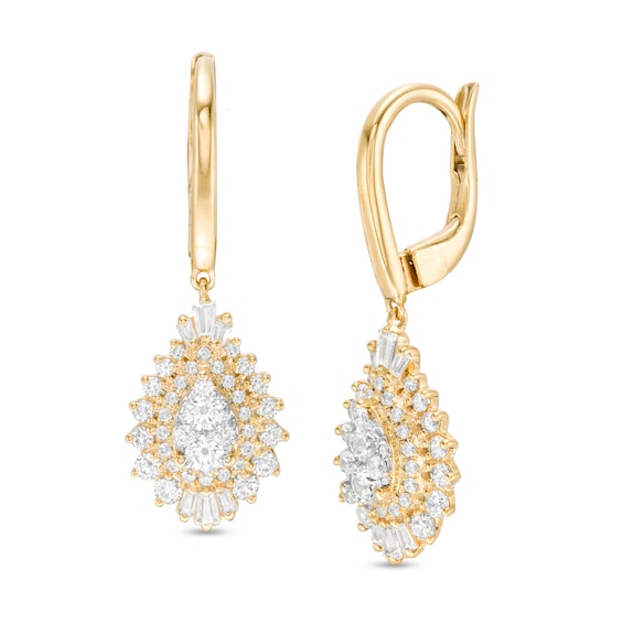 1 CT. T.w. Composite Diamond Teardrop Starburst Drop Earrings in 14K Gold