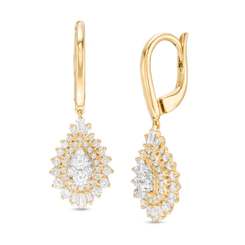 1 CT. T.W. Composite Diamond Teardrop Starburst Drop Earrings in 14K Gold