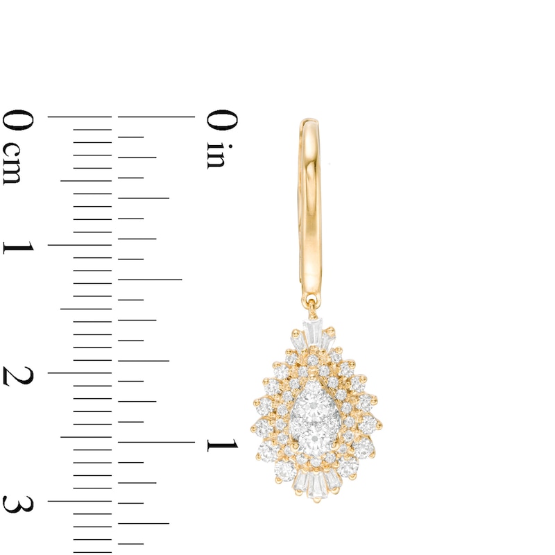 1 CT. T.W. Composite Diamond Teardrop Starburst Drop Earrings in 14K Gold