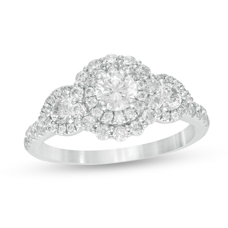 Main Image 1 of 1-1/4 CT. T.W. Diamond Past Present Future® Double Frame Engagement Ring in 14K White Gold