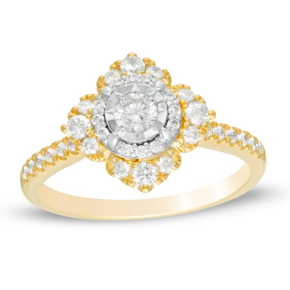 1/2 CT. T.w. Diamond Ornate Frame Engagement Ring in 14K Two-Tone Gold