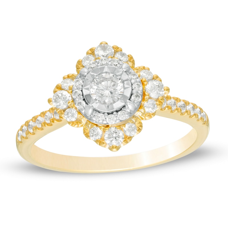Main Image 1 of 1/2 CT. T.W. Diamond Ornate Frame Engagement Ring in 14K Two-Tone Gold