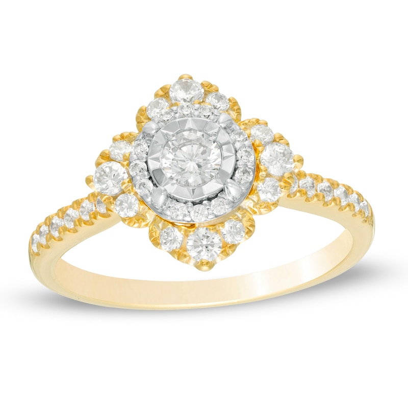 1/2 CT. T.W. Diamond Ornate Frame Engagement Ring in 14K Two-Tone Gold